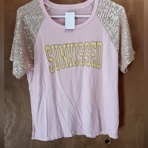 RUBY Pink Sequin Sleeve Sunkissed T-Shirt